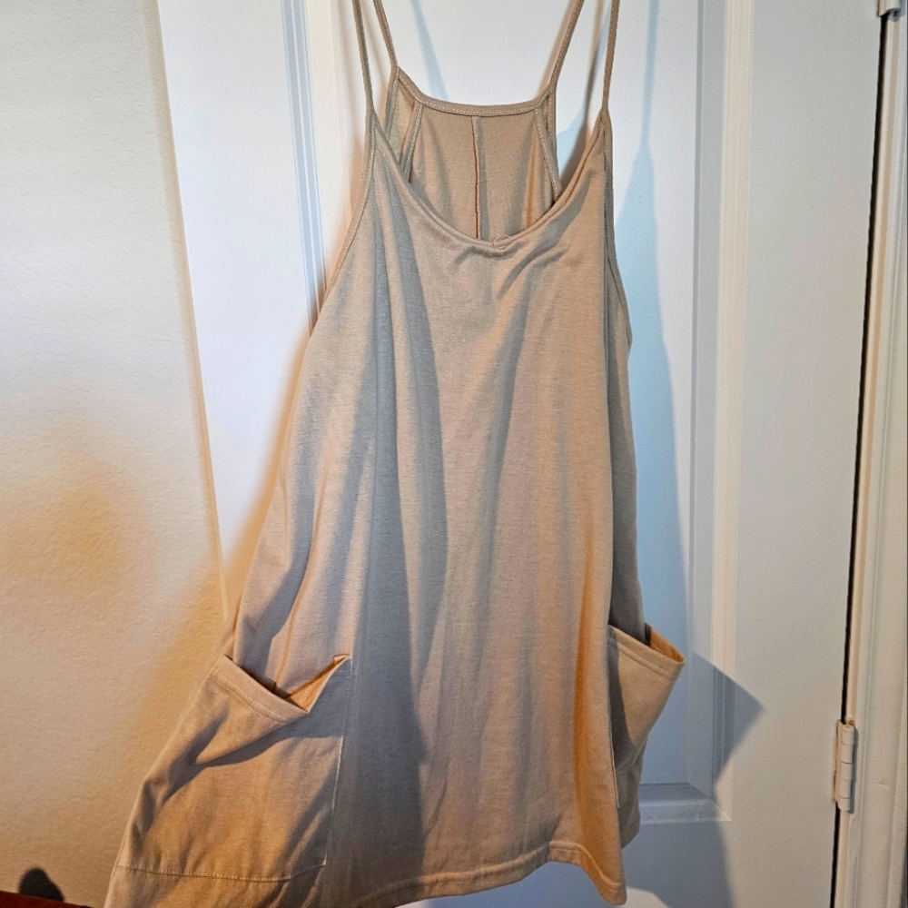 Sleeveless Pocket Romper in Beige - Women's Casual Jumpsuit